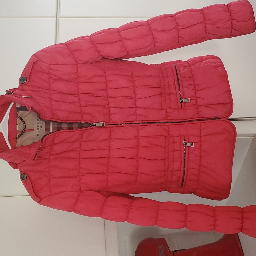 Vintage Burberry Quilted Puffer Jacket with Hidden Hood in Strawberry Red